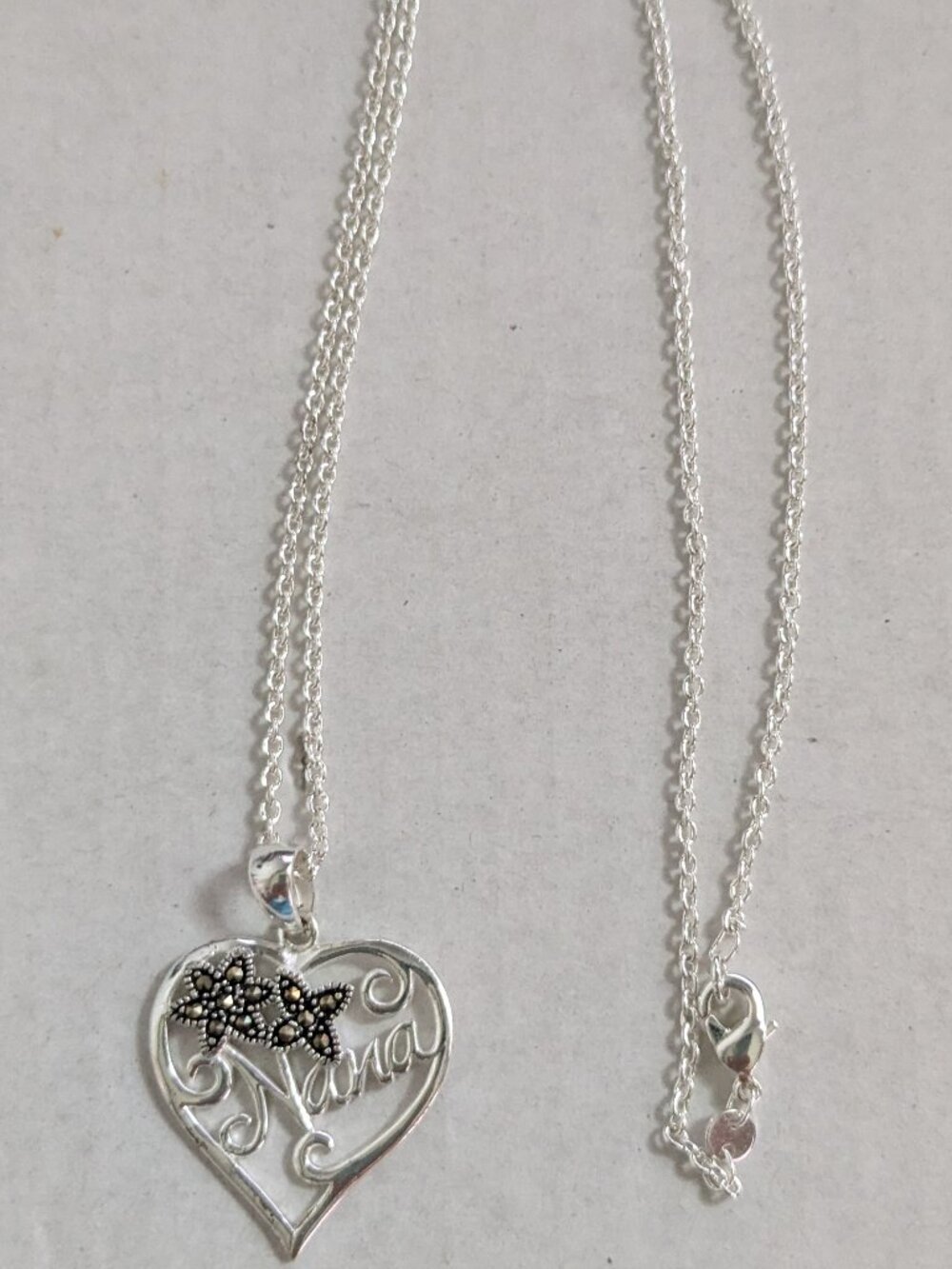 CW Silver Plated "Nana" Heart Marcasite Necklace